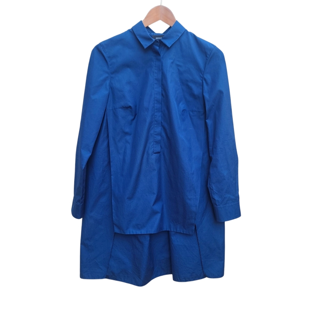Akris | Side Slit Cotton Popover Long Sleeve Tunic Hidden Half Placket Size 8
